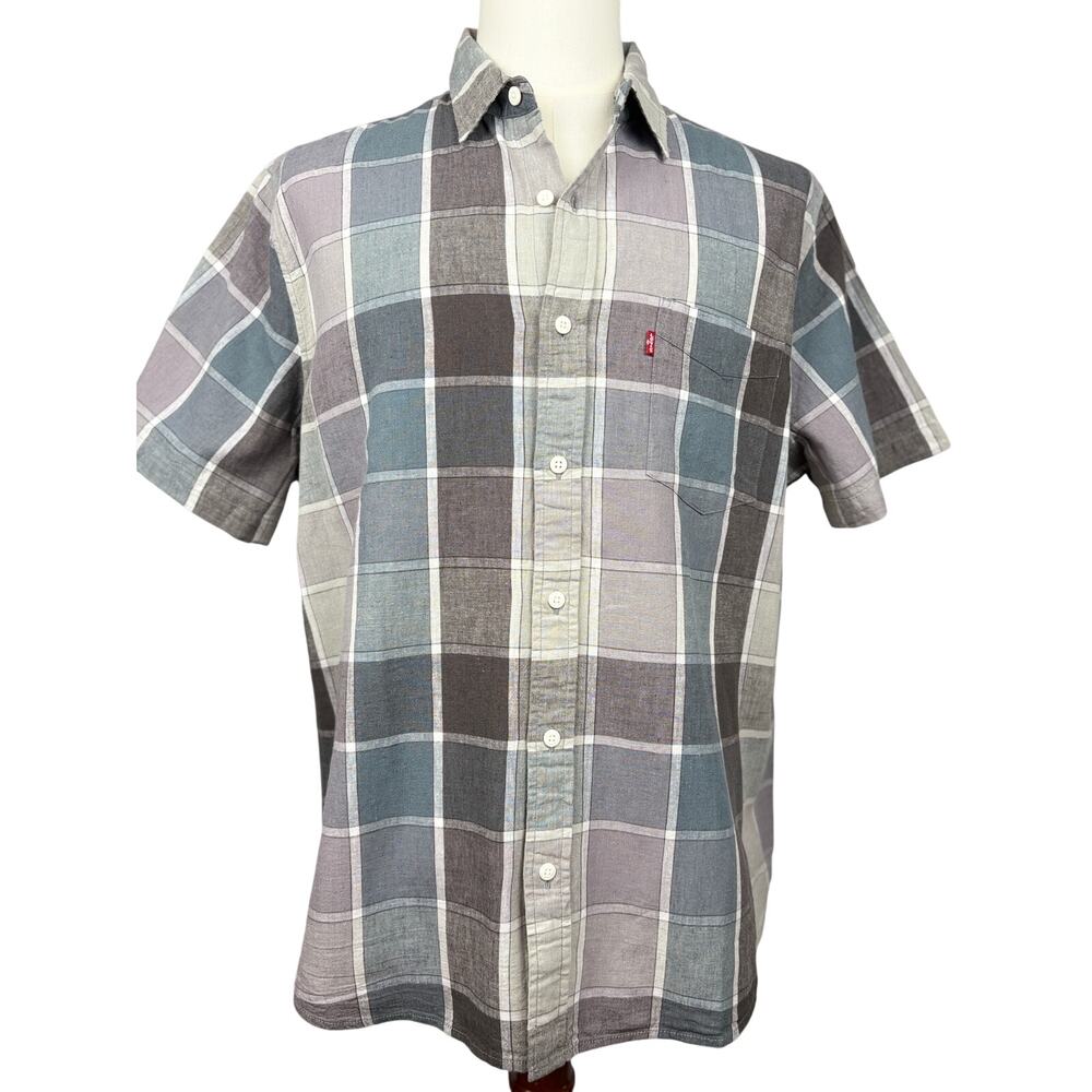 NWT Levi’s Plaid Short Sleeve Button Up Shirt XL Neutral Grunge - Picture 2 of 6